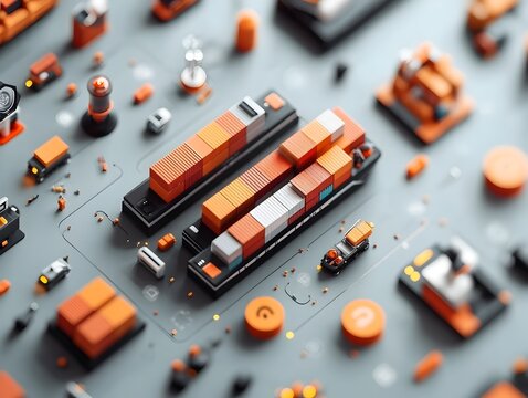 Futuristic global logistics network empowered by advanced technologies featuring towering container ships with autonomous systems interactive dashboards forecasting worldwide delivery patterns