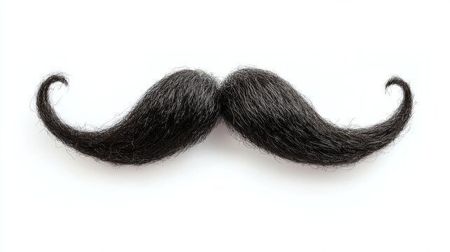 Isolated black curly mustache close up on white background