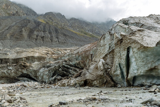 Close-up of Tsey Glacier&rsquo;s textured ice formations
