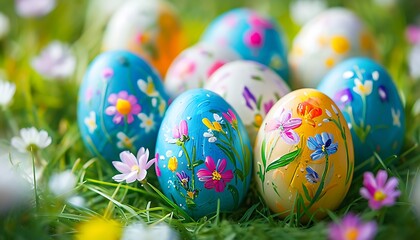 Fototapeta premium easter eggs painted with floral designs