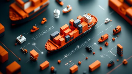 Futuristic AI Powered Global Logistics Ecosystem Optimizing Worldwide Delivery Container Shipping and Supply Chain with Streamlined Digital Interfaces Data Visualization and Minimal Design