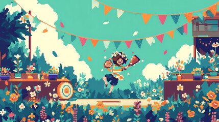 Obraz premium Pixelated Celebration in a Festive Garden