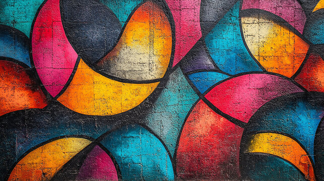 A vibrant, seamless pattern of colorful graffiti art layered on a weathered concrete wall, showcasing urban street art