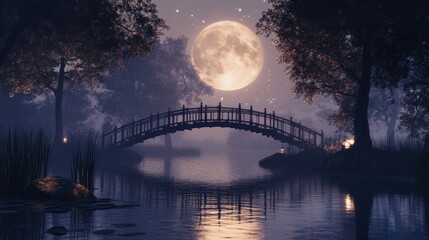 Enchanted Bridge Under Moonlight