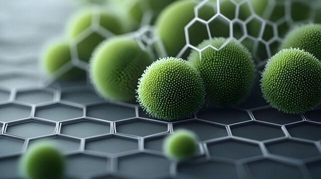 Macro photography showcasing the intricate beauty and geometric patterns of dense colonies of pristine single celled desmid green algae
