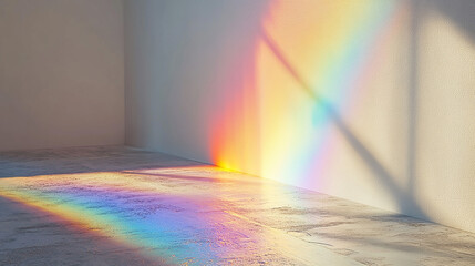 Abstract rainbow crystal light leak flare reflection vector illustration. Lens colorful Iridescent glare effect. Optical rainbow streak overlay. Organic drop diagonal holographic on a white wall.