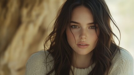 Fototapeta premium Captivating Close-Up Portrait of a Woman with Natural Glow