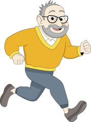 Elderly Man in Yellow Sweater Jogging with Happy Expression for Active and Healthy Lifestyle Concept