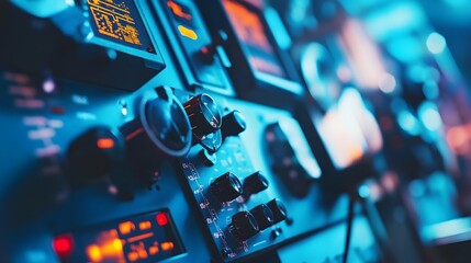 Vintage space communication equipment in a dimly lit room, symbolizing the intersection of old technology and new frontiers, where the past meets the future in a quest for knowledge and exploration.
