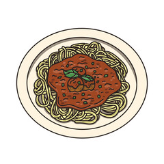Delicious bolognese pizza with meatballs and basil leaves on top