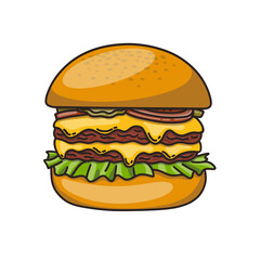 Double cheeseburger with meat, lettuce, pickles and tomatoes