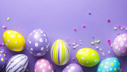 Obraz premium easter eggs with polka dots and stripes on a purple background