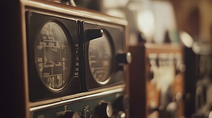 Vintage space communication equipment in a dimly lit room, symbolizing the intersection of old technology and new frontiers, where the past meets the future in a quest for knowledge and exploration.
