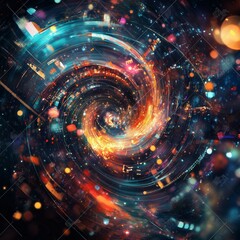 Fototapeta premium A mesmerizing spiral pattern bursting with vibrant cosmic colors and energy, symbolizing infinity and motion.