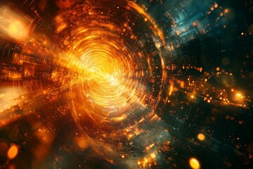 A glowing tunnel of vibrant, luminous energy spirals around, creating a sense of mystery and allure.