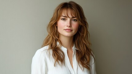 Fototapeta premium Natural Beauty Portrait of a Young Woman Against Neutral Background