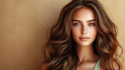 Fototapeta premium Stunning Portrait of a Young Woman with Wavy Hair and Freckles
