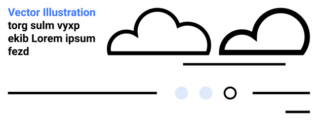 Clouds, minimalist lines, black and blue text. Ideal for simplicity, modern design, clean aesthetics, minimalism, text placeholders, web design, and landing page graphics. Landing page