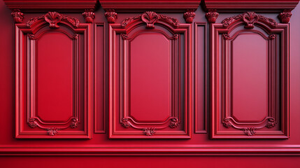 A stylish living room features a vibrant red Christmas tree, gold and red ornaments, and a white tufted sofa against a striking red wall, creating a warm holiday atmosphere.