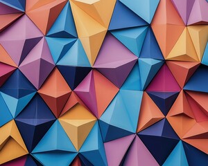 Fototapeta premium A vibrant, geometric pattern of colorful triangular shapes arranged in a visually striking mosaic-like design.