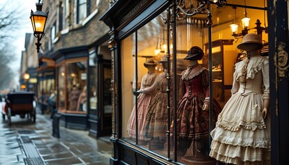 Naklejka premium Explore timeless fashion discover the elegance of vintage dresses in a charming boutique setting