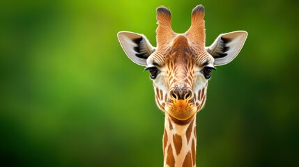 Vibrant closeup of a giraffes face, showcasing majestic expressions and intricate details in a clean studio setting. © CrazyJuke
