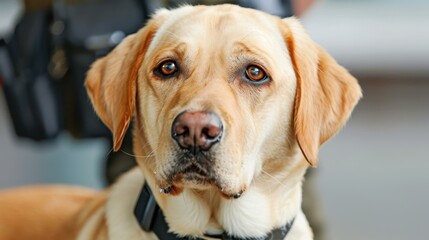 A skilled dog assists law enforcement at the airport, ensuring safety and helping detect contraband with precision.