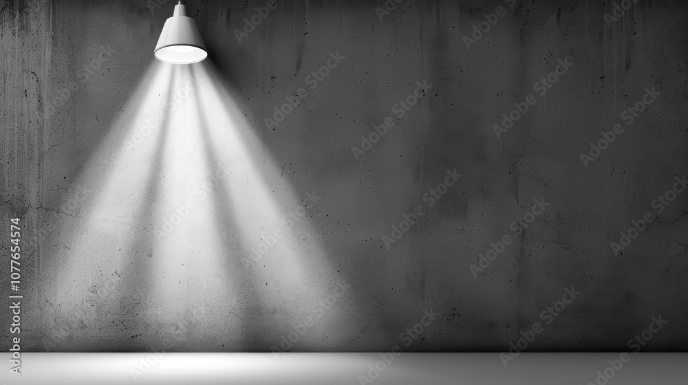 Poster A clean, empty gray space highlighted by a spotlight, perfect for showcasing designs or products in a studio setup.