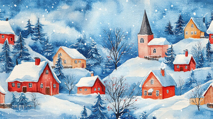 Naklejka premium Winter background vector. Hand painted watercolor drawing for Christmas and Happy New Year season. Background design for invitation, cards, social post, ad, cover, sale banner and invitation vector.