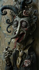 Obraz premium Surreal Portrait of a Grotesque Figure with Twisted Features and Elaborate Details