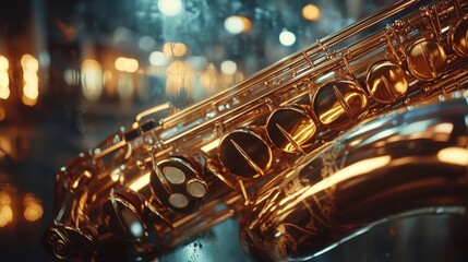 Golden Saxophone Under Stage Lights