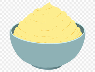 Thanksgiving mashed potatoes with a pat of melted butter on top, in a minimalist style and transparent background. Perfect for Thanksgiving designs and holiday food illustrations