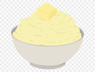 Thanksgiving mashed potatoes with a pat of melted butter on top, in a minimalist style and transparent background. Perfect for Thanksgiving designs and holiday food illustrations