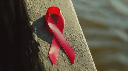 Red Ribbon Symbol Conveying Message of Hope and Awareness for People Living with HIVAIDS  Graphic Representing Support Advocacy and the Fight Against the Disease