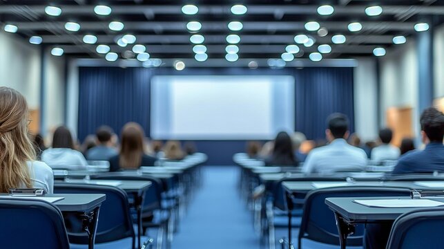 Blurred soft of seminar room for background filled with people attending a speech about business , isolated on white background,  , copy space, copy space for text,