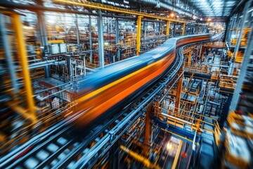 Fototapeta premium Factory shop. Abstract industrial background, motion blur effect. , isolated on white background, , copy space, copy space for text,