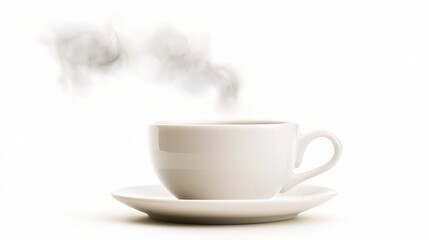 A Delicate White Cup of Coffee with Rising Steam Isolated on a Clean White Background Perfect for Various Creative and Commercial Projects