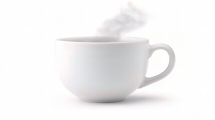Isolated White Coffee Cup with Steam on a White Background, Perfect for Beverage Promotions, Cafe Marketing, or Lifestyle Branding Projects