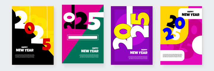 New Year 2025 Flyer Template With Colorful Style Collection