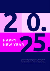 Happy New Year 2025 Flat Dark Blue And Pink Design Poster