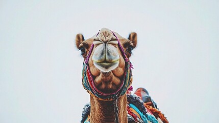 Naklejka premium Isolated Arabian Camel on a White Background Showcasing Unique Features and Colors, Perfect for Nature and Wildlife Photography Enthusiasts and Projects