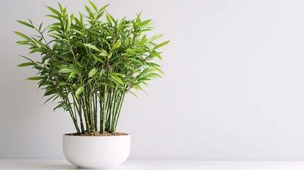 Fototapeta premium Lush Bamboo Plant Isolated on Clean White Background Perfect for Home Decor, Gardening Tips, or Eco-Friendly Themes in Stock Photography