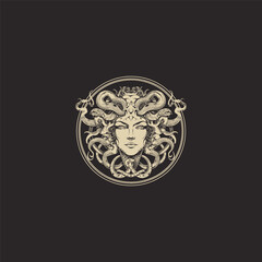 Medusa gorgon logo design vector vintage
