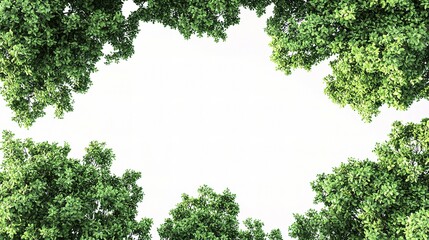 Lush Green Trees Framing a Bright White Background in a Stunning 3D Rendering Perfect for Nature, Landscape or Environmental Themes
