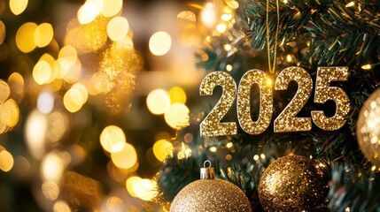 Festive New Year 2025 Celebration with Christmas Tree