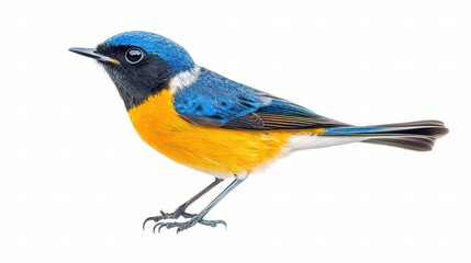 Beautiful Blue Fronted Redstart Bird (Phoenicurus frontalis) Isolated on White Background, Capturing Vibrant Colors and Fine Details in Standard Scale Format