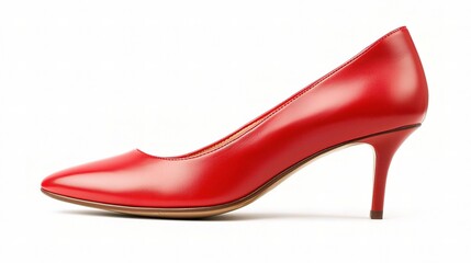Obraz premium Bright Red High Heel Shoe on White Background Showcasing Stylish Footwear Design for Fashion, Events, and Formal Occasions