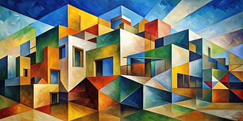 digital interpretation of a cubist painting modern Tilted Angle