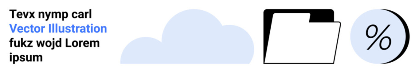 Blue cloud, black and white folder, and percentage symbol. Ideal for data storage, file management, finance, cloud computing, online services, digital organization, and business presentations
