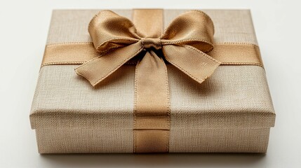 A Close-Up View of a Gold Gift Box with a Bow